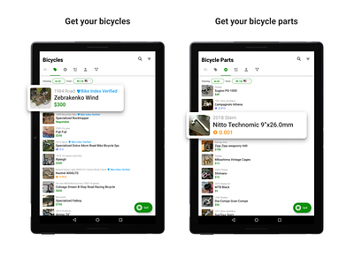 Sprocket Android Bikes/Parts Screenshot Enhancements android app aso bicycle bike bitcoin btc crypto design ethereum magnify material new feature price screenshot sell sprocket tablet ui ux