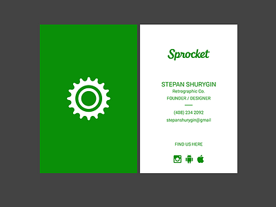 Sprocket Business Cards 2015 app business card business cards card cards cog custom founder gear green sprocket vertical