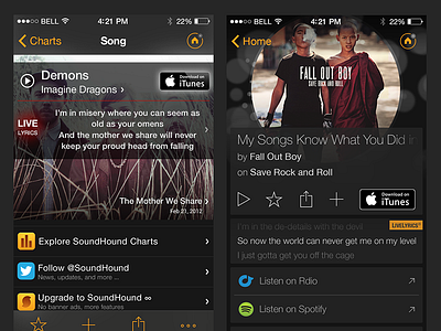 SoundHound iOS Song Page Redesign android hierarchy identify ios legibility music optimization redesign result song song page soundhound