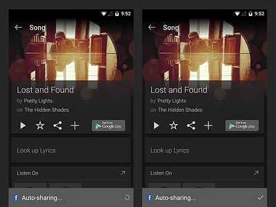 SoundHound Android Auto-share/playlist android facebook music playlist rdio share snackbar soundhound twitter