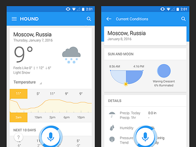 Hound Android Weather Results UIX android assistant audio hound result scifi search soundhound temperature ux voice weather