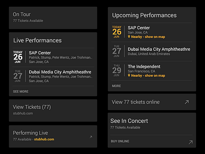 SoundHound Ticket Card Designs android id identify ios location music performance song soundhound ui ux venue