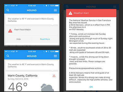 Hound iOS Weather Alerts alert attention dialog hound important information rain search soundhound warning weather wind