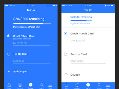 ItsON Top-Up Tab iOS app color design flat ios iphone iteration mobile mockup navigation ui