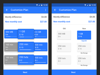 ItsON Upgrade/Downgrade Plan Carousel Android