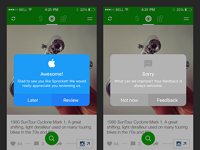 Sprocket iOS 1.3 Consistent Dialogs apple consistent dialog easy feedback ios iphone maintainable rate sprocket ui
