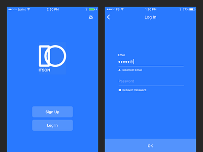 ItsON iOS SAAS Auth Redesign account app blue data flat ios iphone log in mobile sign up simple store