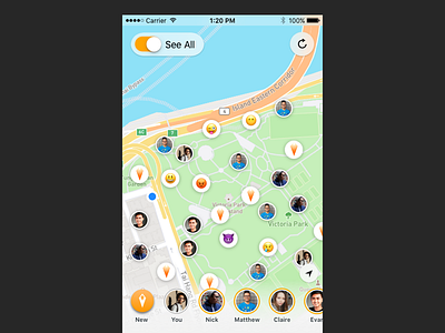 Flare iOS 1.0 Main Map Screen anonymous burningman flare friends ios iphone map nearby private public simple ux