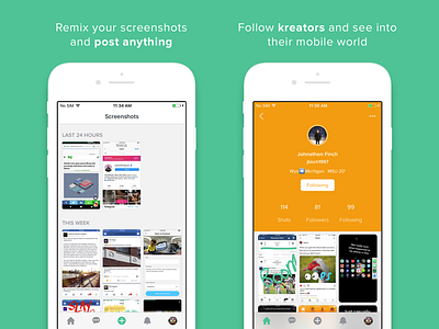Kamcord iOS 6.13 App Store Screenshots Alt.2 app application ios iphone mobile mobile app mockup profile screenshot screenshots select ux