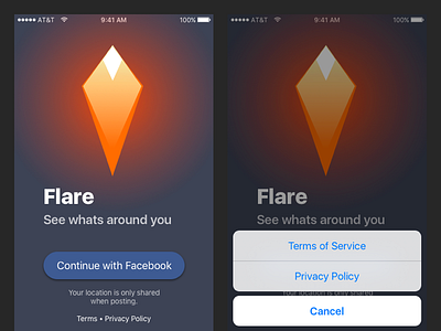 Flare iOS 1.1 FB Auth & TOS/PP auth flare icon ios iphone local location login mobile private signin signup