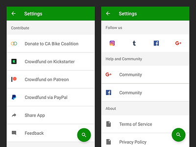 Sprocket Android 1.4.26 Settings android bicycle code facebook google icon kickstarter material patreon paypal settings sprocket