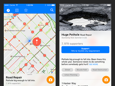 Chainline iOS Public Report Map Concept bicycle bike chain civic concept infrastructure ios iphone public ride ui ux