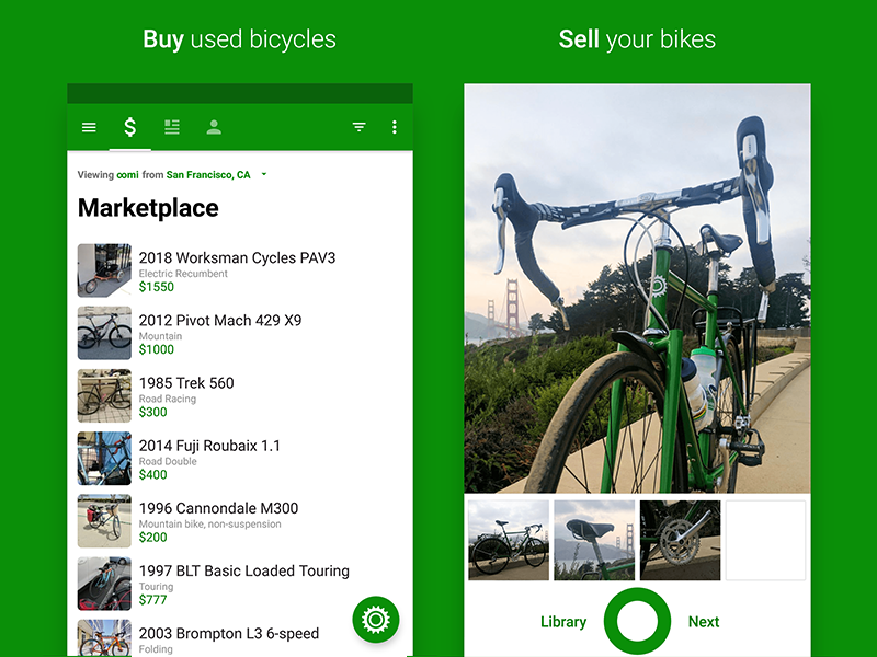 Sprocket Android 1.5 Play Store Screenshots design green material google play search mobile app bicycle android camera screenshot