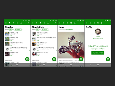 Sprocket Android 1.5.27 Bicycle Tab UX android app bicycle green marketplace material mobile parts sell sprocket tabs ux