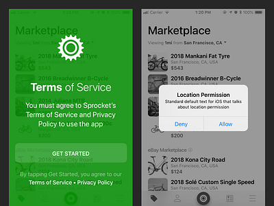 Sprocket iOS 1.5 Low Friction TOS/PP app auth bicycle bike ios iphone legal marketplace sprocket tos ui ux