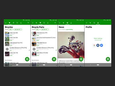 Sprocket Android 1.5.27 Top Hierarchy android bicycle bike fab marketplace material mobile navigation sprocket tabs ui ux
