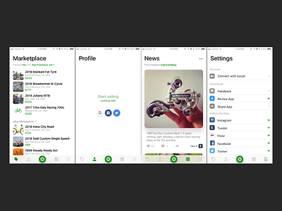 Sprocket iOS 1.5 Bike Selling assistant bicycle bike design ios iphone sprocket tab bar ui ux white white space