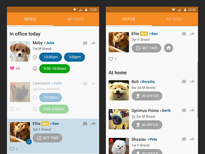 Office Dog Walker App Selection android app disable dog manage material mobile office pet prototype select ux