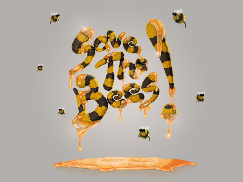 Save The Bees! cinema 4d c4d cinema4d illustration photoshop cs6 bees 3d animation bumble honey drip goo environment alex sheyn typography
