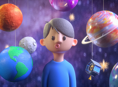 Star Boy 3d alex sheyn astronaut astronomy c4d cartoon cinema 4d design earth day earthday illustration kids planets render space