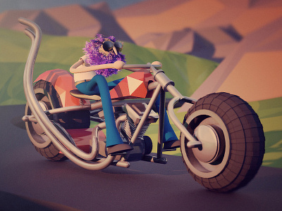 Riding Bikes 3d 4d animation biker character chopper cinema low low poly motorcycle poly render