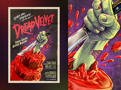 Dread Velvet alex sheyn blood cake hand horror horror movie illustration knife lettering painted poster procreate typography