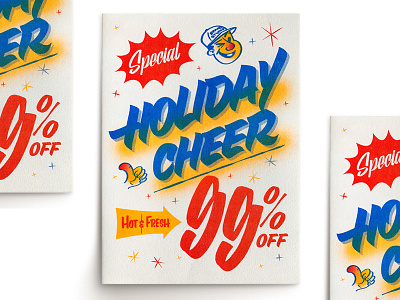 Holiday Cheer! alex sheyn card cheer design holiday illustration lettering print riso risograph sign painter type