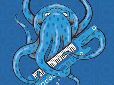 Octopus Playing a Keytar halftone keytar octopus screen print tentacles