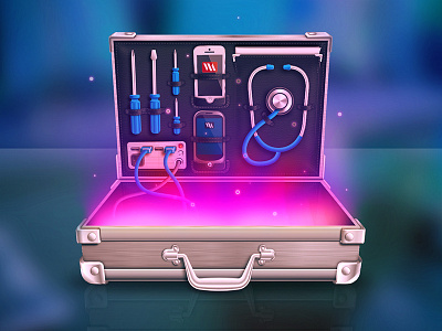 Lab Kit blue case cyan glow icon illustration illustrator mockup pink shiny