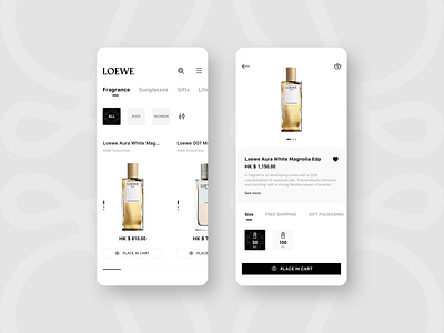 LOEWE Fragrance Store app bottle design fagrance loewe luxury nature perfume shop simple store ui ui design