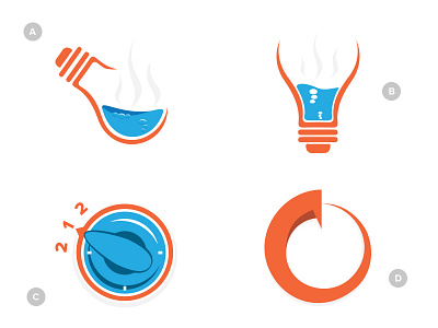 Time for a new logo... blue boiling branding gray light bulb logo orange oven knob water