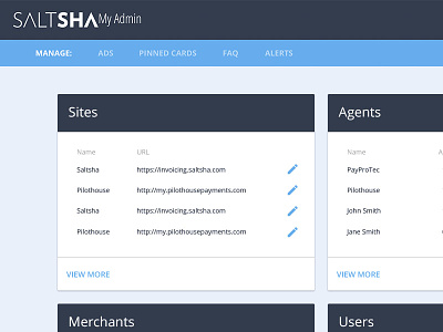 Saltsha Admin admin agents card credit dashboard manage material material design merchant processing users web app
