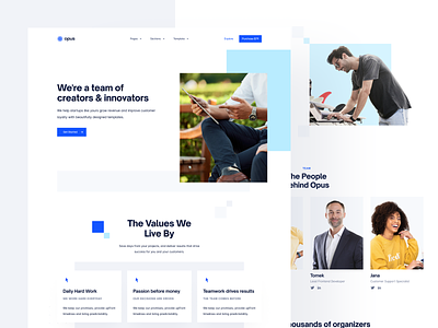 About Us Page: Opus UI Kit for Webflow about about page about us blue business business about page business landing page fresh landing landing page landing page design simple ui
