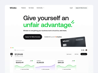 Landing Page Hero: Winden animation banking business banking credit card dashboard design hero design landing landing page landing page animation landing page design landing page hero landing page ui saas ui