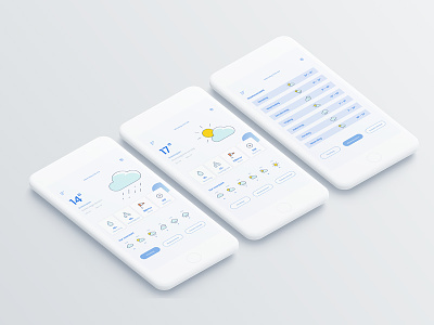 Weather App app blue branding clean design illustration minimal mobile typography ui ux web