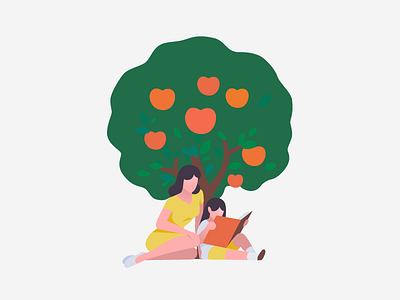 Reading app apple character girl growth illustration tree woman