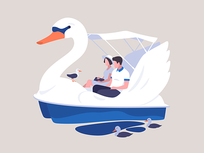 Swan boat birds boat duck ducks illustration lake man romantic summer swan web woman