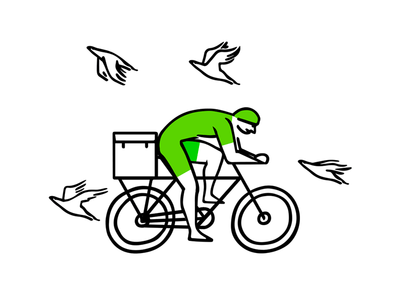 Limited animation for the app & web aic animation app azbuka bicycle delivery gif pigeon
