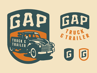 Gap Truck & Trailer badge branding car crest hand drawn illustration logo trailer truck type