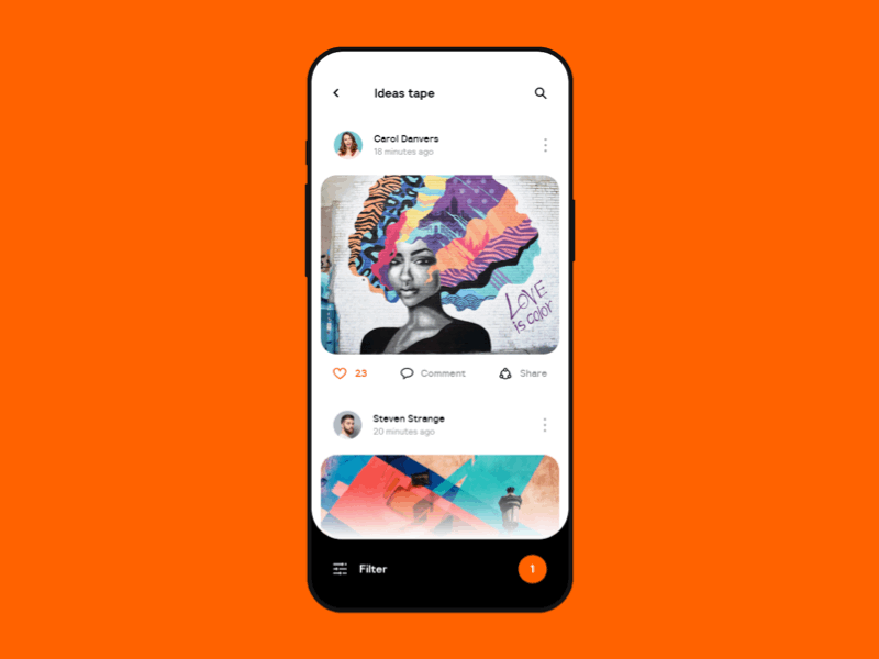 App for searching ideas and photos animation app design ideas illustration interaction interface mobile orange social ui ux
