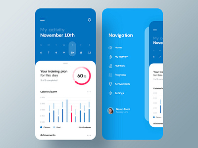 Fitness Tracker App 🏃‍♀️ activity app application blue calendar calories design fitness interface ios mobile product design sport statistics tracker ui ux