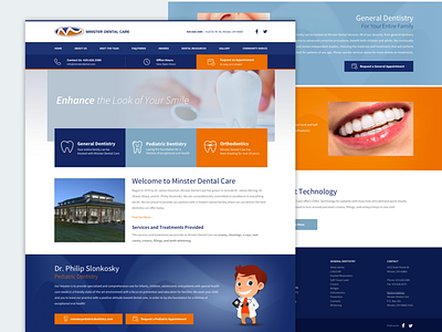Minster Dental Care blue dentist orange orthodontics responsive teeth website