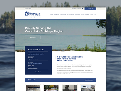 The Outdoorsman blue boats fishing lake nature outdoors web design web development website