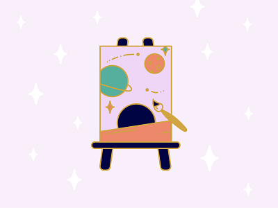 Painting in space enamel pin illustration painting planet shooting stars space stars