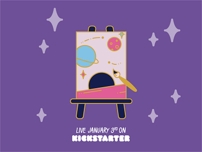 Painting in Space adventure brush enamel pin illustration kickstarter landscape painting planet space stars vector