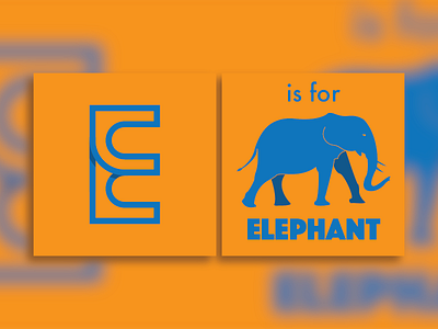 E is for Elephant alphabet blue book e elephant flat design gold vector