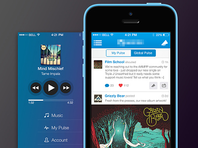 Pulse/Feed 5c 7 design feed ios ios7 iphone music news player social ui