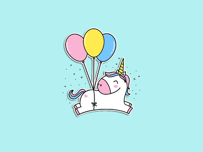 Flying Unicorn ballons birthday characters cute flying fun icon illustrations logo mascot sticker unicorn