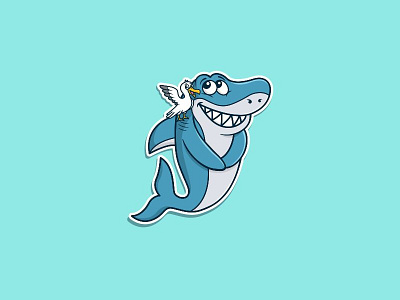Shark and Seagull animals cartoon characters funny happy icon illustrations logo mascot seagull shark stickers