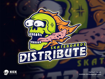 Distribute Skateboards brand brand identity branding characters design esport logo fire gaming gaming logo illustration logo logo design concept mascot monster skateboards skull sport sport branding sport logo vector art